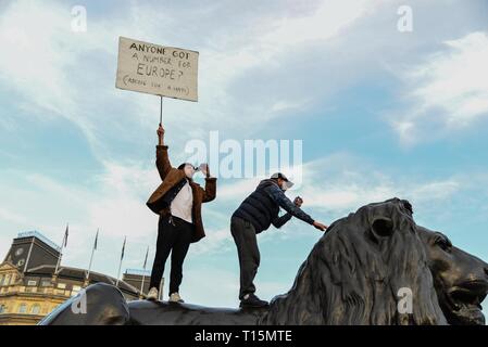 London 23rd March 2019: Demonstrators in Trafalgar Square. One million people are estimated to have marched through London calling for the public to be given a final say on Brexit. Credit: Claire Doherty/Alamy Live News Stock Photo