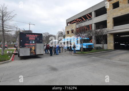 Frisco, USA. 23rd March, 2019. Food trucks cater to visitors of the Texas Pinball Festival at the Embassy Suites Dallas – Frisco Hotel and Convention Center. Credit: Mariana Fernandez/Alamy Live News Stock Photo