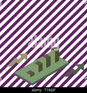 Colorful Clustered 3D Bar Chart Graph Diagram in Perspective with Two Arrows Design business Empty template isolated Minimalist graphic layout templat Stock Vector