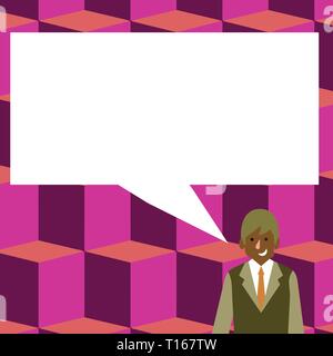 Businessman Smiling and Talking with Blank Rectangular Color Speech Bubble Design business concept Empty copy space modern abstract background Stock Vector