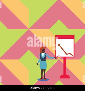 Businesswoman Holding Stick Pointing to Chart of Arrow Upward on Whiteboard Business concept Empty template copy space isolated Posters coupons promot Stock Vector