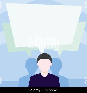 Faceless Man has Two Shadows Each has Their Own Speech Bubble Overlapping Design business concept Empty copy text for Web banners promotional material Stock Vector