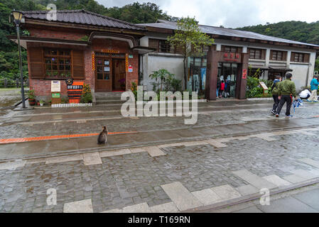 Houtong cat village. Taiwan famous cat population. The village is along the Pingxi Train Line, leaving from Ruifang district, New Taipei City, Taiwan. Stock Photo