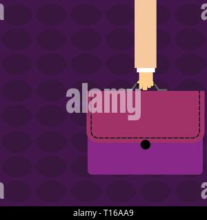 Businessman Hand Carrying Colorful Briefcase Portfolio with Stitch Applique Design business Empty copy space text for Ad website promotion isolated Ba Stock Vector