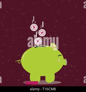 Color Piggy Bank Sideview and Dollar Currency Coins Falling Down to the Slit Design business Empty template isolated Minimalist graphic layout templat Stock Vector