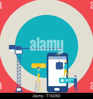 Staff Working Together for Common Target Goal with SEO Process Icons Design business concept Empty copy text for Web banners promotional material mock Stock Vector