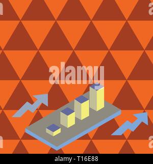 Colorful Clustered 3D Bar Chart Graph Diagram in Perspective with Two Arrows Design business concept Empty copy text for Web banners promotional mater Stock Vector