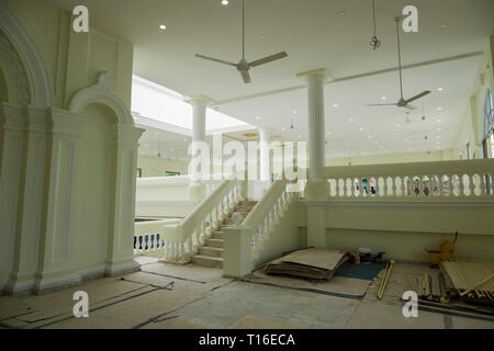 Interior renovation in progress at the Sultan Abu Bakar Mosque in Johor Bahru, Malaysia. Stock Photo