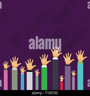 Hands of Several Businessmen Raising Up Above the Head, Palm Facing Front Copy Space design Empty template text for Ad, promotion, poster, flyer, web  Stock Vector