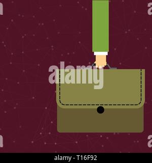 Businessman Hand Carrying Colorful Briefcase Portfolio with Stitch Applique Design business Empty template isolated Minimalist graphic layout template Stock Vector