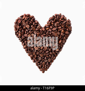 Heart shape from delicious coffee beans isolated on white background Stock Photo