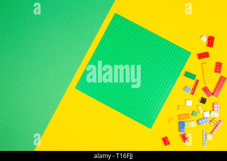 Colorful lego blocks on the table. Top view Stock Photo