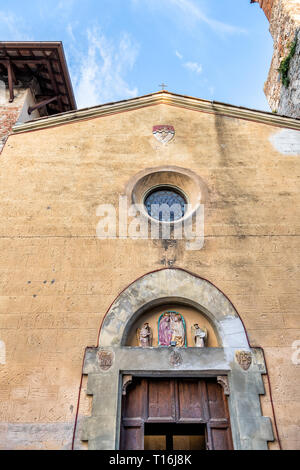 Street square with Cattedrale di San Secondiano church in small town village of Chiusi, Italy in Umbria during day entrance exterior Stock Photo