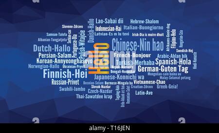 Hello word Cloud, shows equivalents of 'hello', how to say it in many languages, vector ESP10 Stock Vector