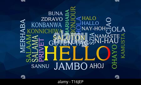 Hello word Cloud, concept illustration, shows equivalents of 'hello', how to say it in many languages, vector ESP10 Stock Vector