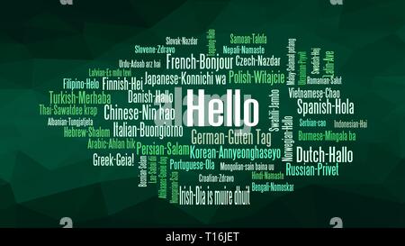 Hello word Cloud, concept illustration, shows equivalents of 'hello', how to say it in many languages, vector ESP10 Stock Vector