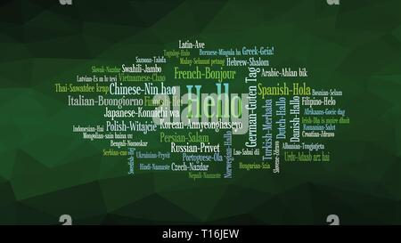 Hello word Cloud, shows equivalents of 'hello', how to say it in many languages, vector ESP10 Stock Vector