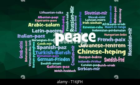 Peace Word Cloud, shows equivalents of 'Peace', how to say it in many languages, vector ESP10 Stock Vector