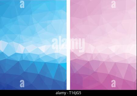 Elegant blue pink abstract low polygon vector background set Stock Vector