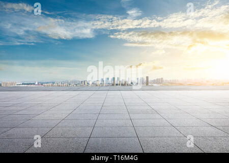 Panoramic city skyline and buildings with empty square floor in Shanghai,high angle view Stock Photo