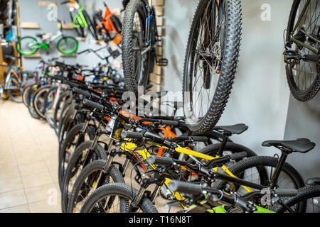 Lots of a new bicycles in the store Stock Photo