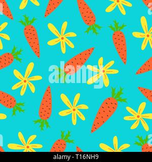 Cartoon vector seamless pattern with cute carrots. Bright background design. Stock Vector