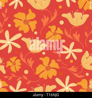 Trendy floral seamless pattern with doodle flowers. Vector background design. Stock Vector