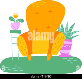 Fancy interior with home plants in pots. Lounge. Isolated vector image Stock Vector