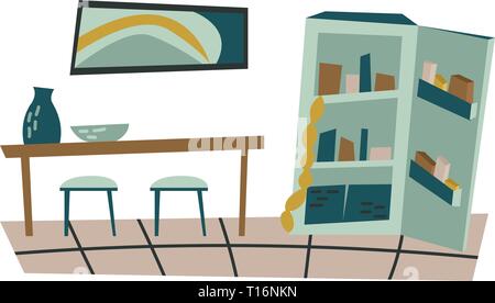 Fancy interior in modern colors. Kitchen. Isolated vector image. Hygge room. Stock Vector