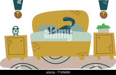 Fancy interior with home plants in pots. Bedroome. Isolated vector image. Pet Stock Vector