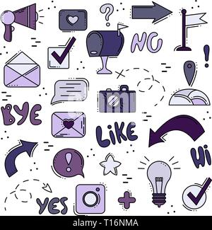 Set of line icons. Social networks, internet, modern technologies. Buttons and pointers. Stock Vector