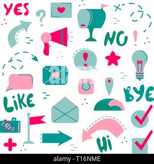 Set of flat icons. Social networks, internet, modern technologies. Buttons and pointers. Stock Vector