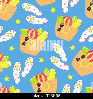 Cartoon seamless pattern. Vector summer background. Beach holidays. Stock Vector