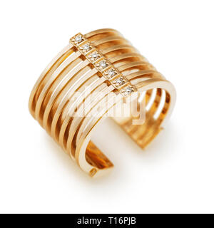 Golden ring with small stones isolated on white background Stock Photo