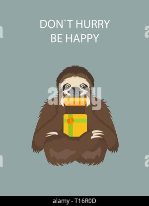 The story of one sloth. At the party with friends. Funny cartoon sloths in different postures set. Vector illustration Stock Vector