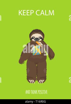 The story of one sloth. At the party with friends. Funny cartoon sloths in different postures set. Vector illustration Stock Vector