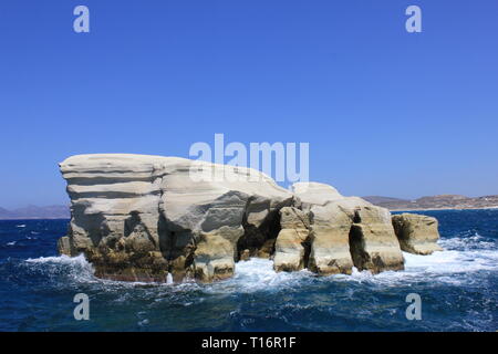 Unique white rock formations of Sarakiniko beach. Milos island, Greece. Stock Photo