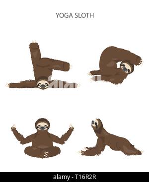 Set of cute sloths in asanas doing yoga Stock Vector