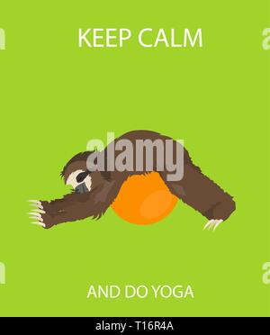 Sloth yoga collection. Funny cartoon animals in different postures set. Vector illustration Stock Vector