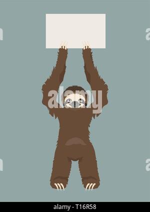 Sloth is holding a banner. Place for your advertising text. Funny cartoon animals. Vector illustration Stock Vector