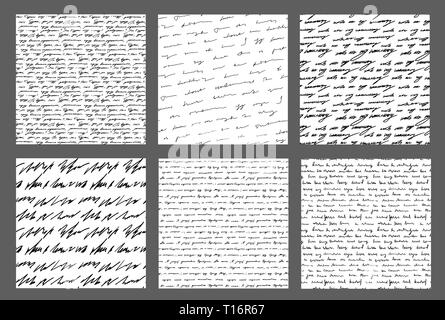 Handwriting backgrounds set sursive seamless patterns collection Stock Vector