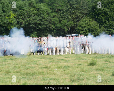 Waterloo, Belgium - June 18 2017: French soldiers firing Stock Photo