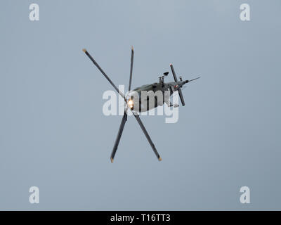 Kleine-Brogel, Belgium - September 8, 2018: image of an AgustaWestland a109 of the Belgian army performing stunds. Stock Photo