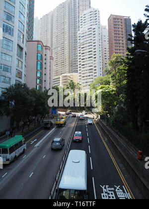 Central, Hong Kong - November 1, 2017: As the rush hour approaches, the traffic on Garden Road gets busier. Stock Photo