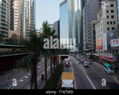 Central, Hong Kong - November 1, 2017:  A photograph taken from the pedestrian bridge that runs over Connaught Road Central in Hong Kong. Pedestrian b Stock Photo