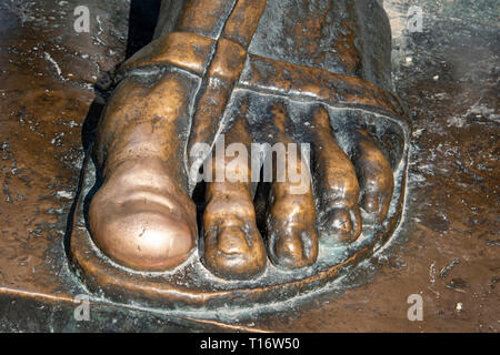 Croatia, Split - June 2018: Foot of Ivan Mestrovic’s sculpture of Gregory of Nin (Grgur Ninski). Visitors will rub the big toe, believing that rubbing Stock Photo