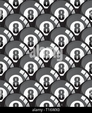 Billiard snookers - pool balls eight - 8 balls - black with reflections, seamless background, vector illustration Stock Vector