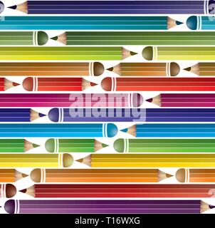 Seamless background with colored pencils, vector illustration Stock Vector