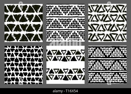 Painted Patterns Hand Drawn Backgrounds Brush Triangles Stock Vector