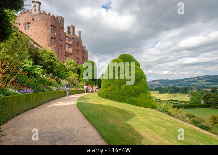 Red brick aisle overlooking the landscape, Powis Castle, Powys, Wales, United Kingdom Stock Photo